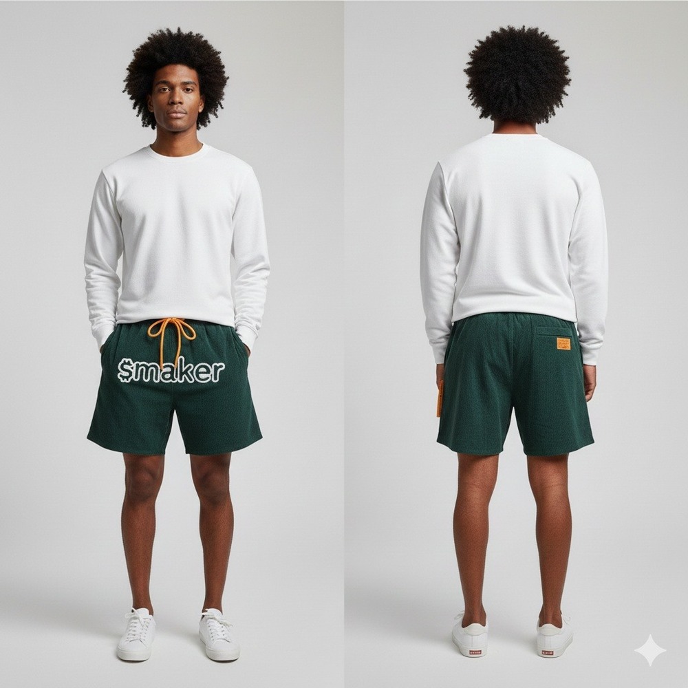 Smaker Corduroy Shorts‎ Green Mens Size Medium Drawstring Logo Athletic